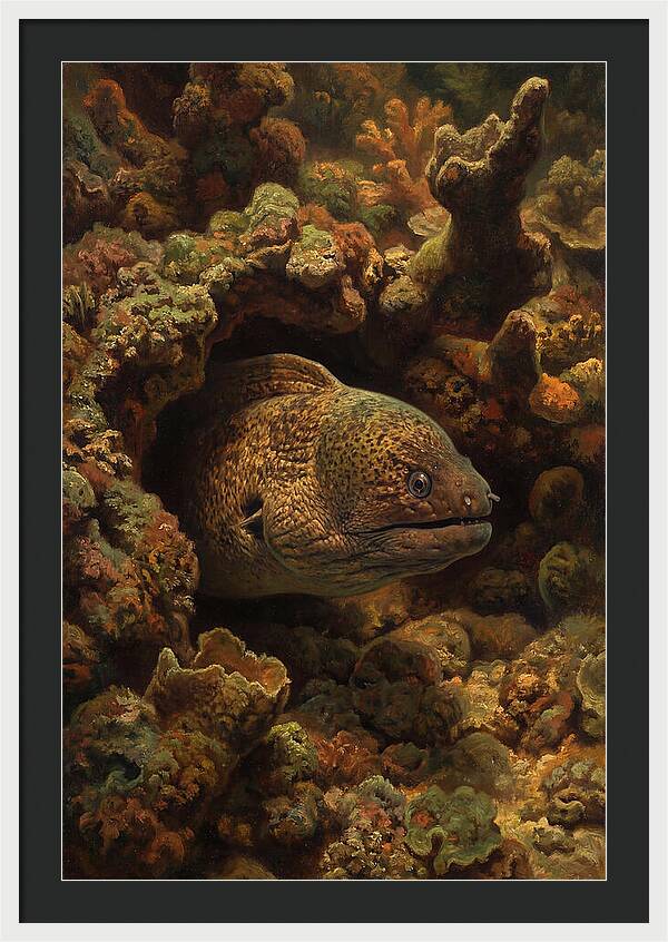 Moray Eel Peering From Coral Cave