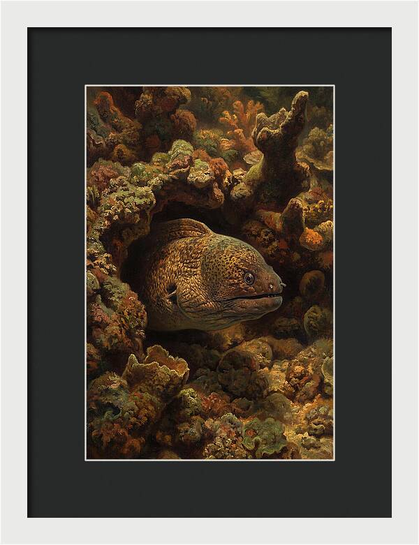 Moray Eel Peering From Coral Cave