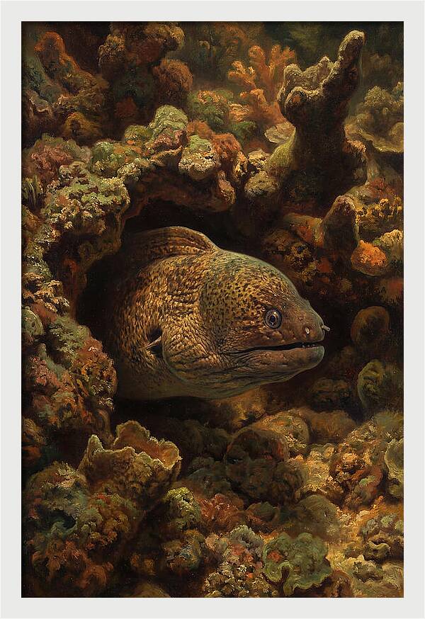 Moray Eel Peering From Coral Cave