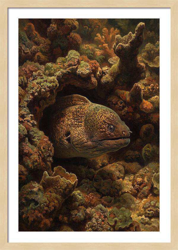 Moray Eel Peering From Coral Cave
