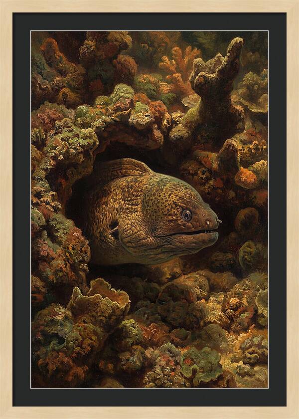 Moray Eel Peering From Coral Cave