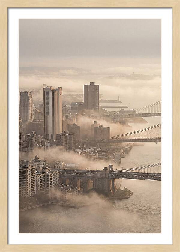Morning Fog Lifting Over City Bridges