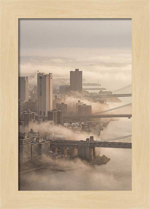 Morning Fog Lifting Over City Bridges