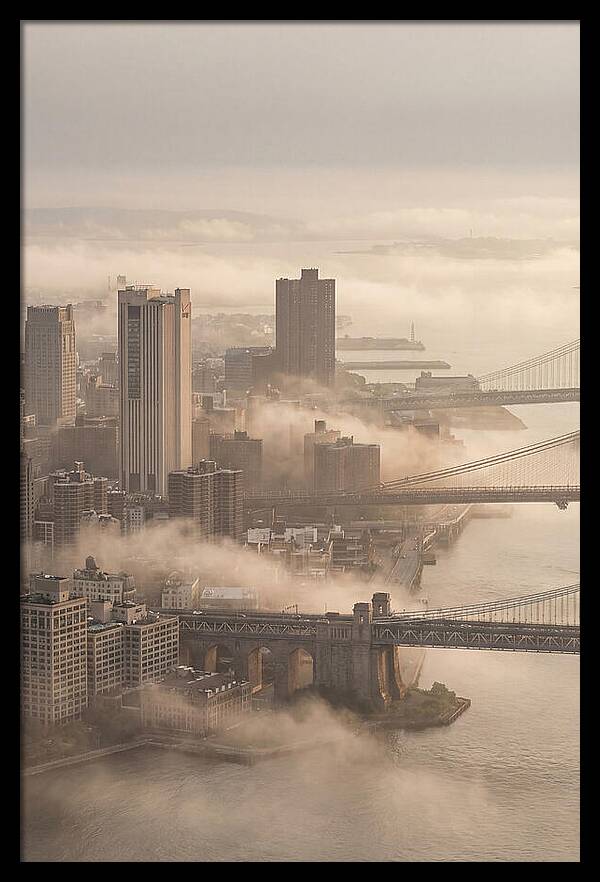 Morning Fog Lifting Over City Bridges