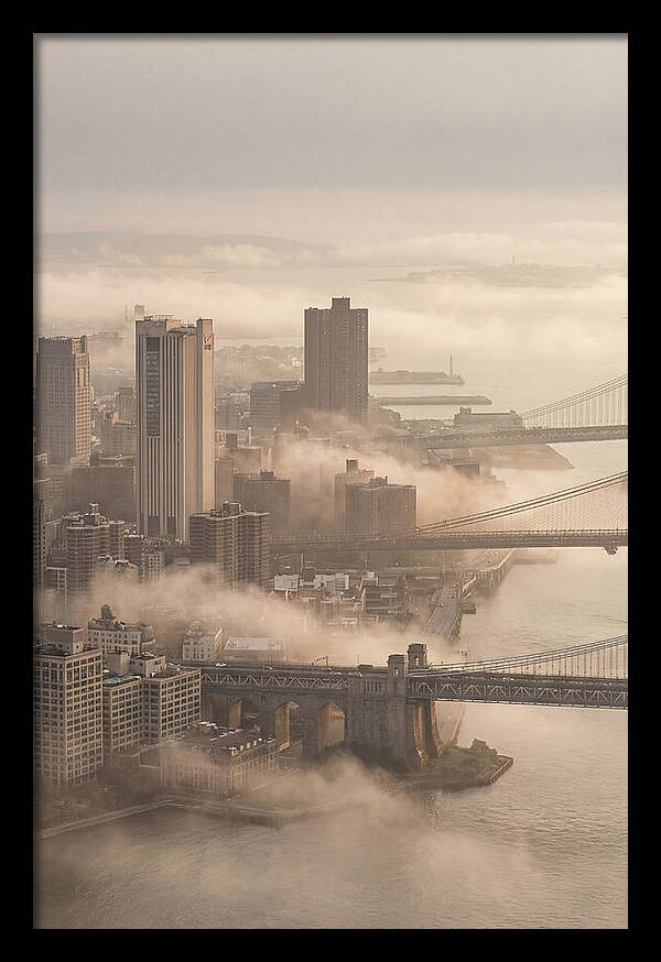 Morning Fog Lifting Over City Bridges