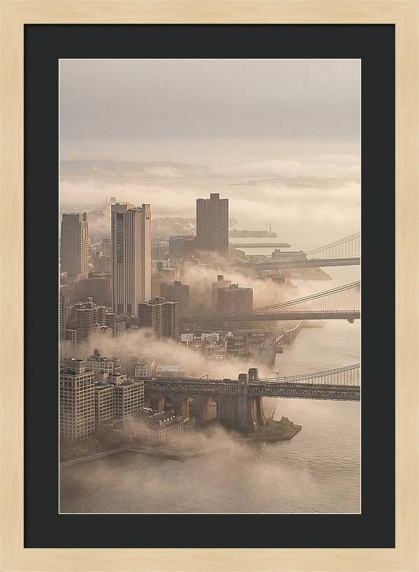Morning Fog Lifting Over City Bridges