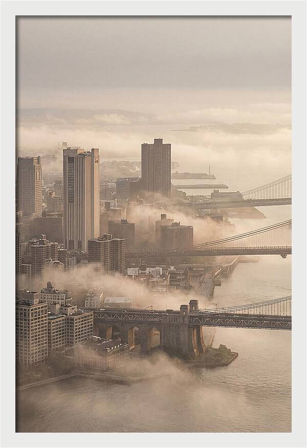 Morning Fog Lifting Over City Bridges