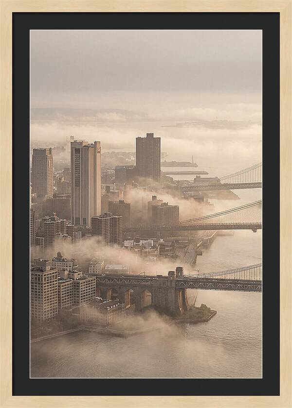 Morning Fog Lifting Over City Bridges