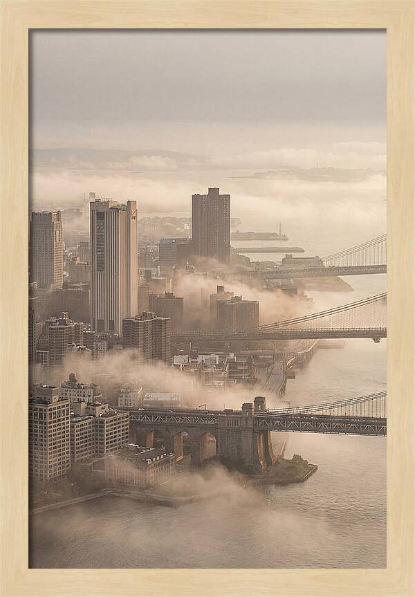Morning Fog Lifting Over City Bridges