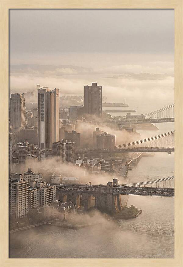 Morning Fog Lifting Over City Bridges