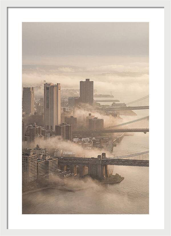 Morning Fog Lifting Over City Bridges