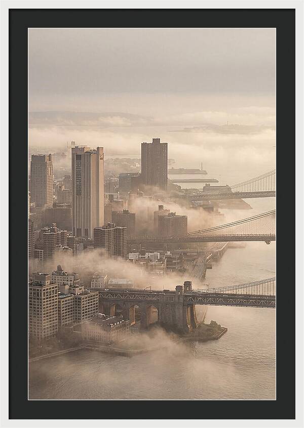 Morning Fog Lifting Over City Bridges