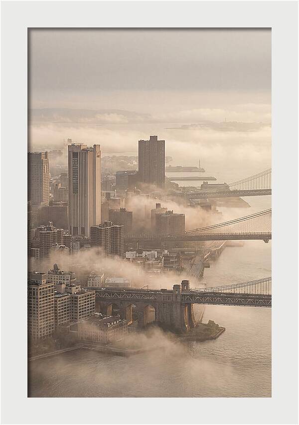 Morning Fog Lifting Over City Bridges