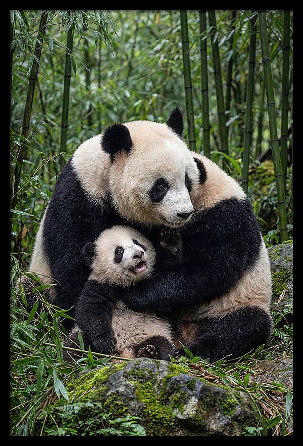 Mother Panda Embracing Cub