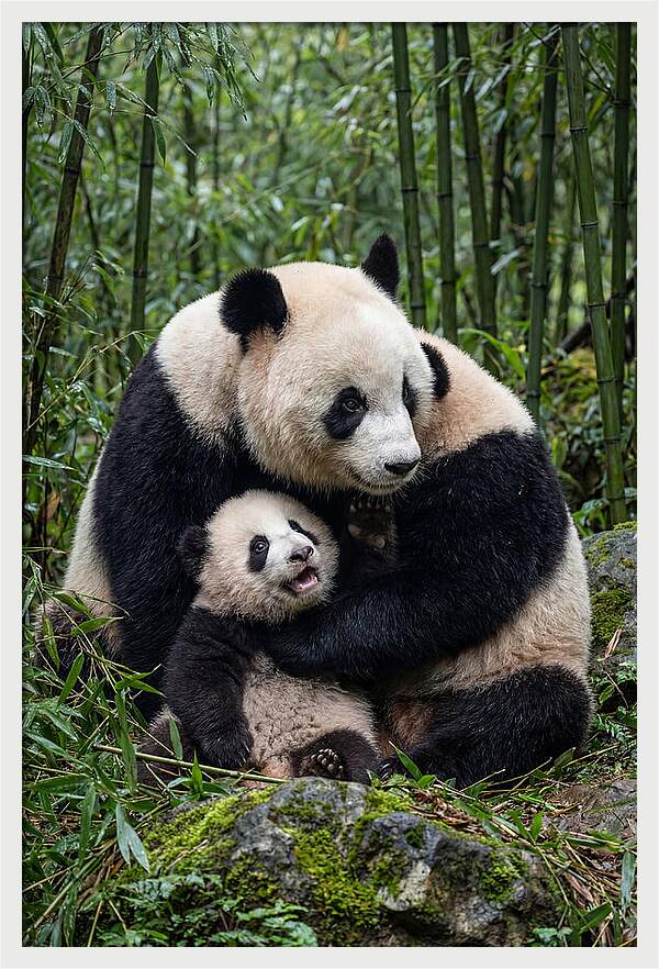 Mother Panda Embracing Cub