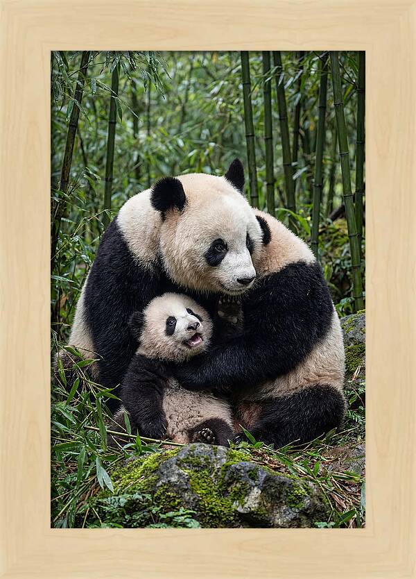 Mother Panda Embracing Cub