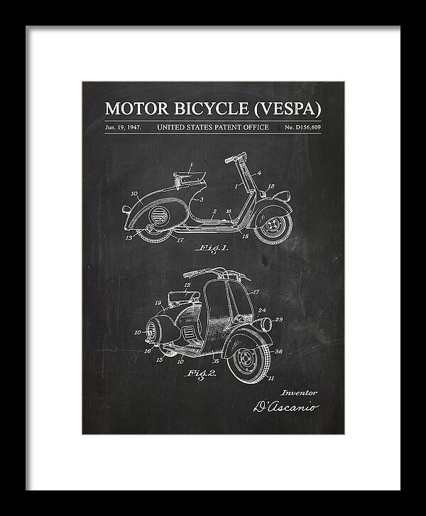 Motor Bicycle Vespa Chalkboard Patent Usd156609s