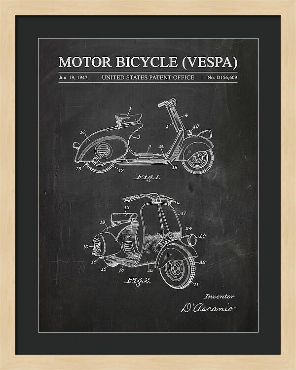 Motor Bicycle Vespa Chalkboard Patent Usd156609s