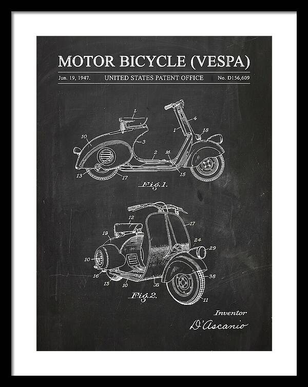 Motor Bicycle Vespa Chalkboard Patent Usd156609s
