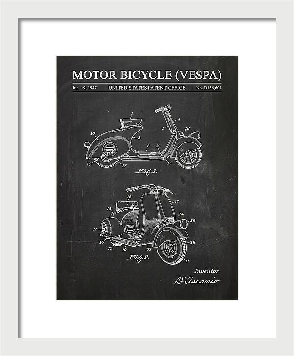 Motor Bicycle Vespa Chalkboard Patent Usd156609s
