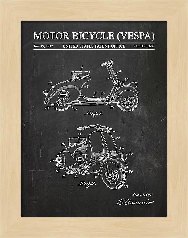 Motor Bicycle Vespa Chalkboard Patent Usd156609s