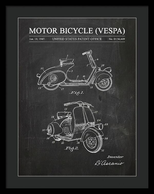 Motor Bicycle Vespa Chalkboard Patent Usd156609s