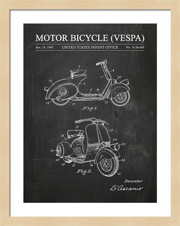 Motor Bicycle Vespa Chalkboard Patent Usd156609s