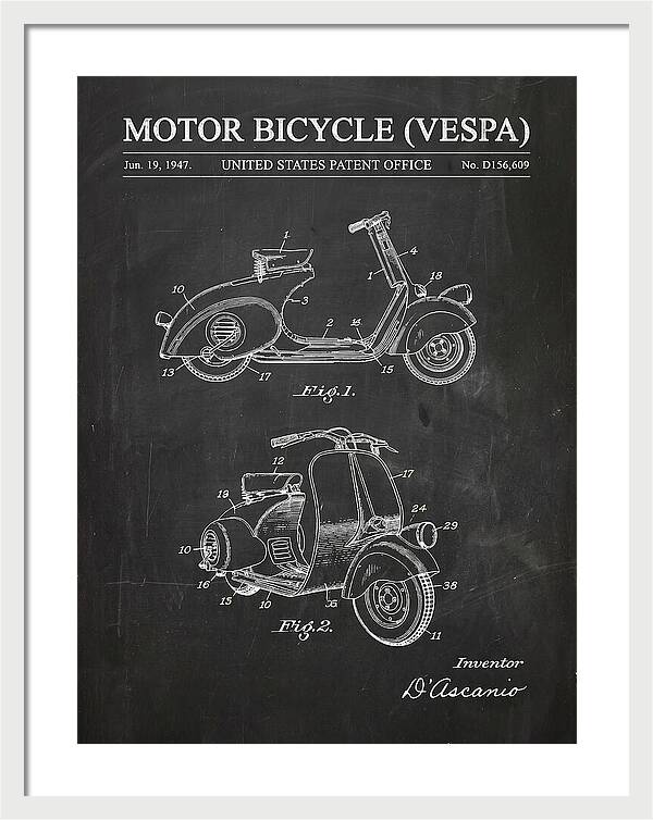 Motor Bicycle Vespa Chalkboard Patent Usd156609s