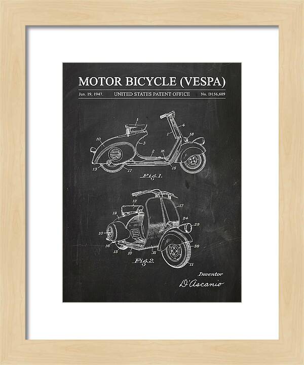Motor Bicycle Vespa Chalkboard Patent Usd156609s