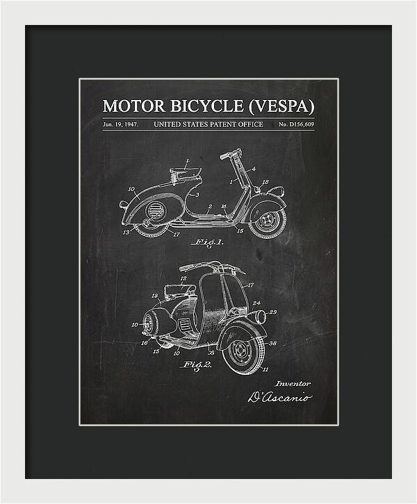 Motor Bicycle Vespa Chalkboard Patent Usd156609s