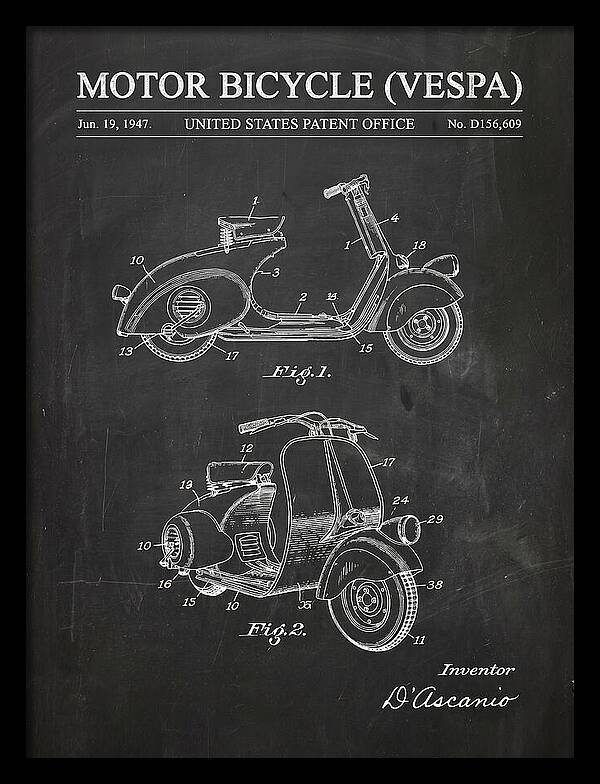 Motor Bicycle Vespa Chalkboard Patent Usd156609s