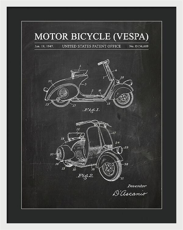 Motor Bicycle Vespa Chalkboard Patent Usd156609s