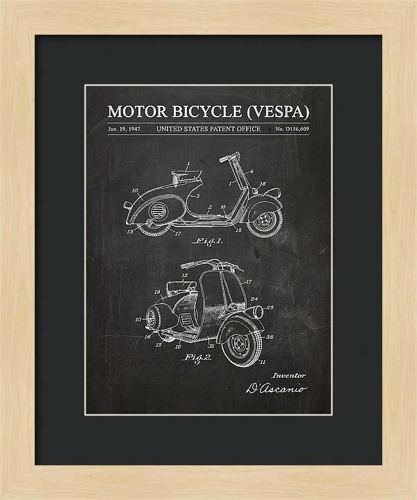 Motor Bicycle Vespa Chalkboard Patent Usd156609s