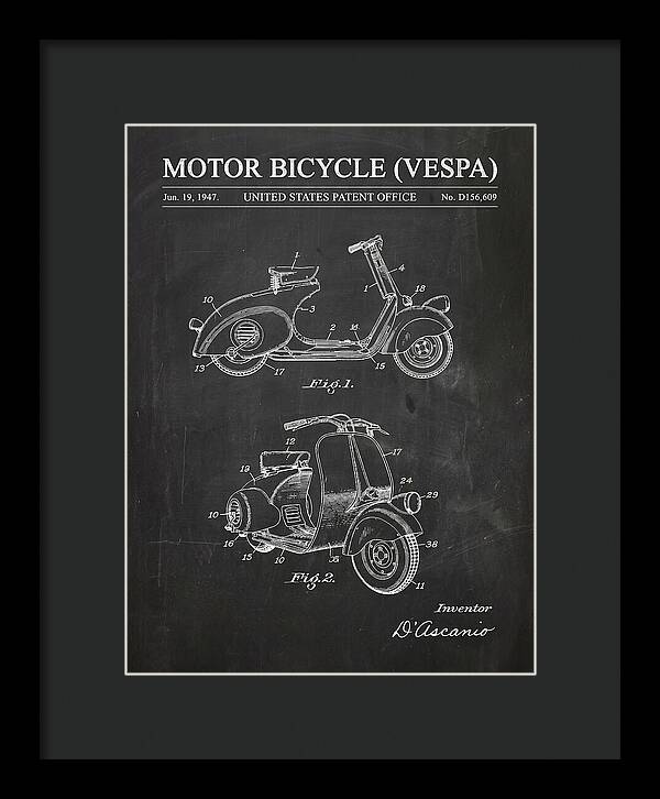 Motor Bicycle Vespa Chalkboard Patent Usd156609s