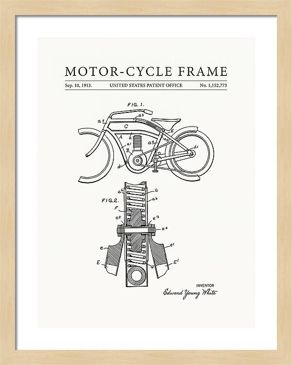 Motor Cycle Frame Minimalist Patent Us1152773a