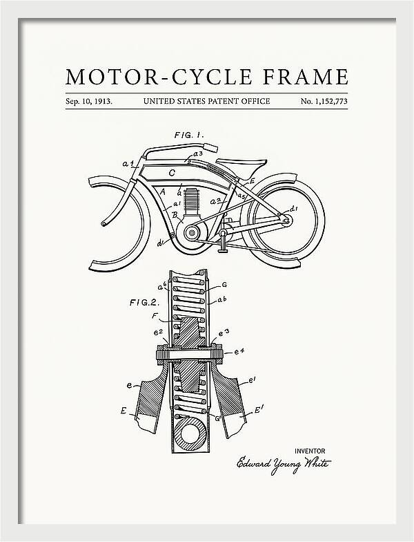 Motor Cycle Frame Minimalist Patent Us1152773a