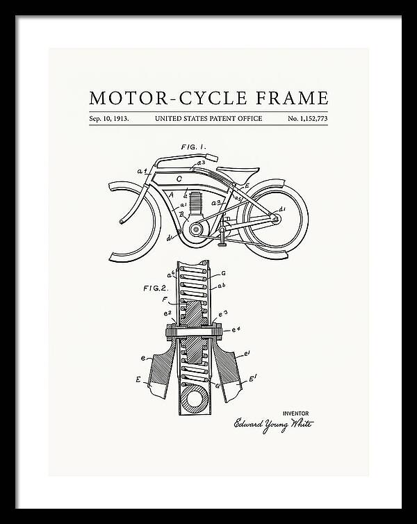 Motor Cycle Frame Minimalist Patent Us1152773a