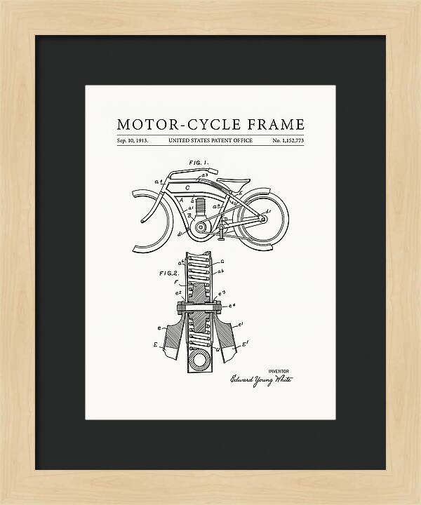 Motor Cycle Frame Minimalist Patent Us1152773a