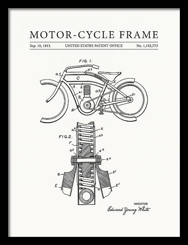 Motor Cycle Frame Minimalist Patent Us1152773a