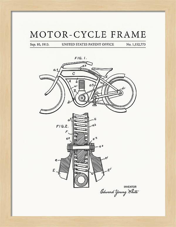 Motor Cycle Frame Minimalist Patent Us1152773a