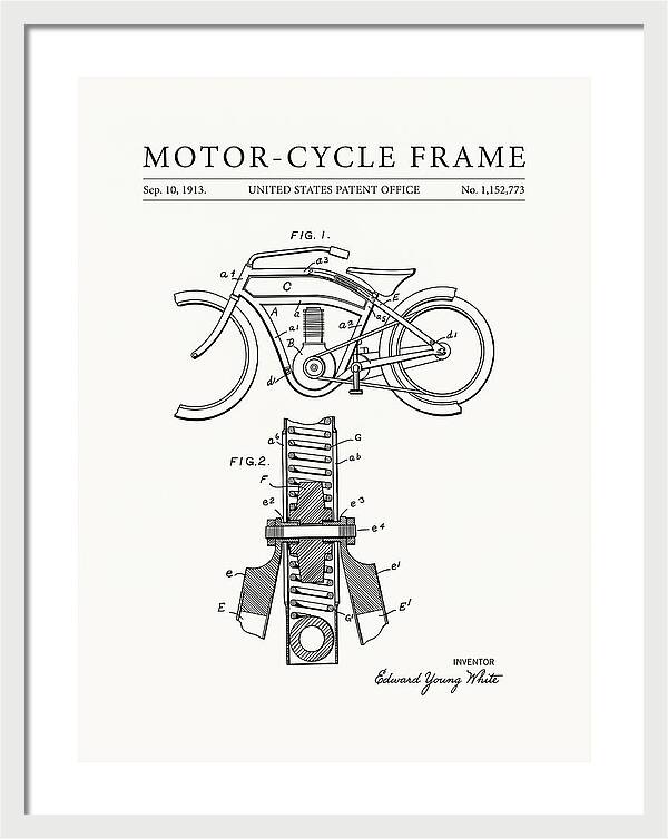 Motor Cycle Frame Minimalist Patent Us1152773a