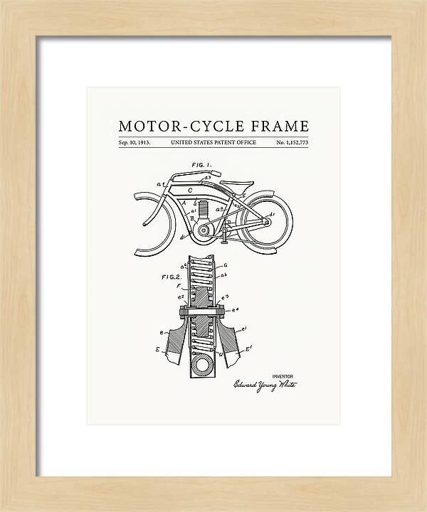 Motor Cycle Frame Minimalist Patent Us1152773a
