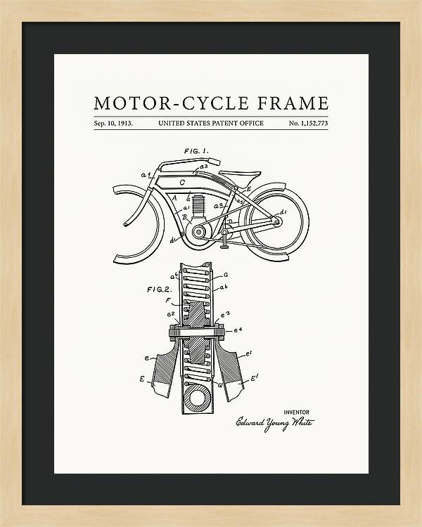 Motor Cycle Frame Minimalist Patent Us1152773a