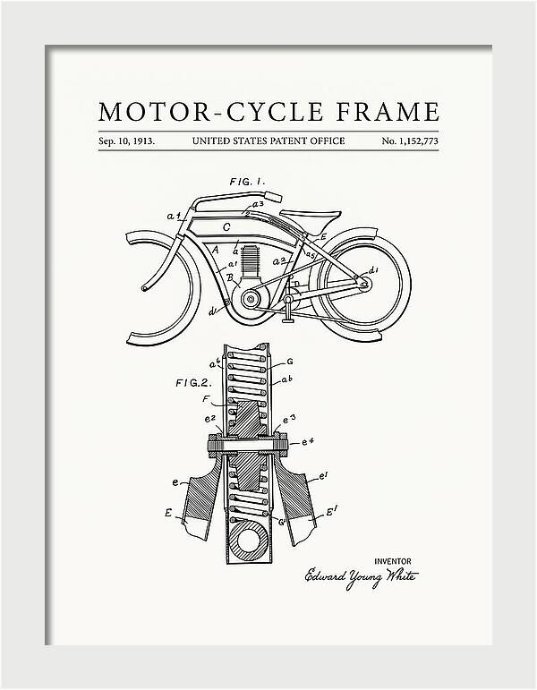 Motor Cycle Frame Minimalist Patent Us1152773a