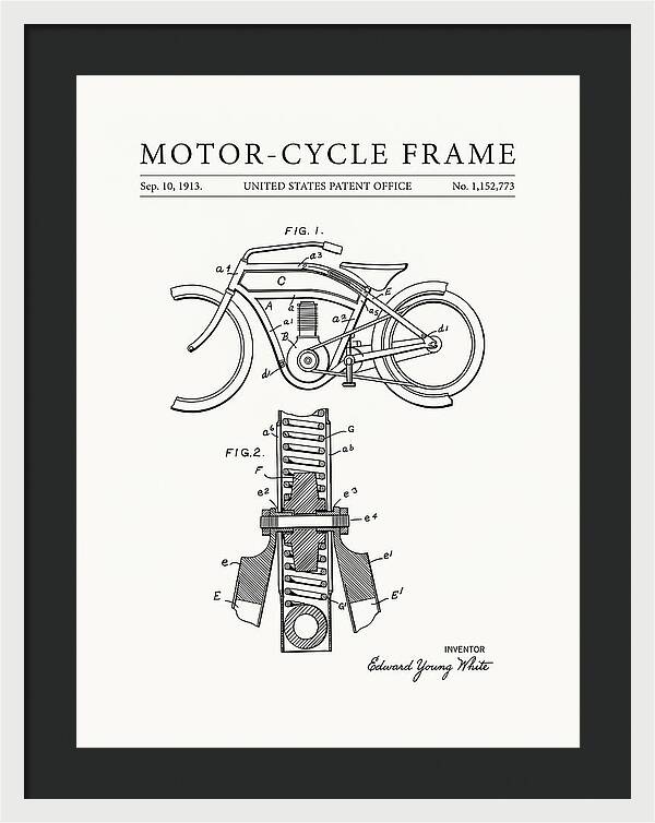 Motor Cycle Frame Minimalist Patent Us1152773a
