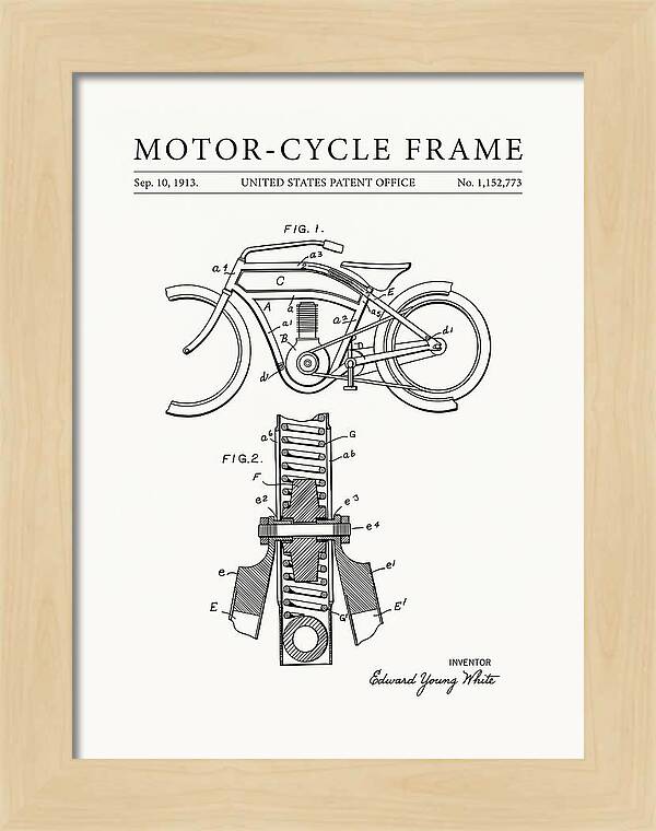 Motor Cycle Frame Minimalist Patent Us1152773a