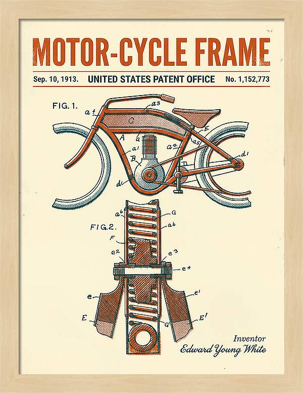 Motor Cycle Frame Retro Patent Us1152773a