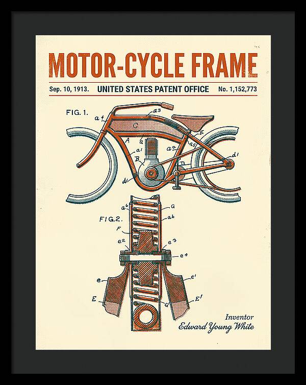 Motor Cycle Frame Retro Patent Us1152773a