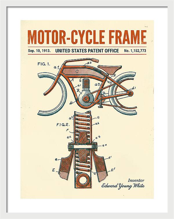 Motor Cycle Frame Retro Patent Us1152773a