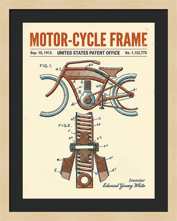 Motor Cycle Frame Retro Patent Us1152773a